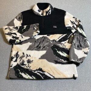 Free Nature Sherpa Fleece Men's Large Black Mountain Print Quarter‎ Zip NWT